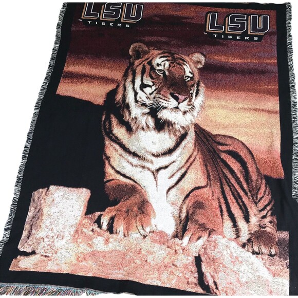 LSU Tigers Throw With Fringe Gold Brown Maroon Collegiate Warm Cozy - Picture 1 of 7